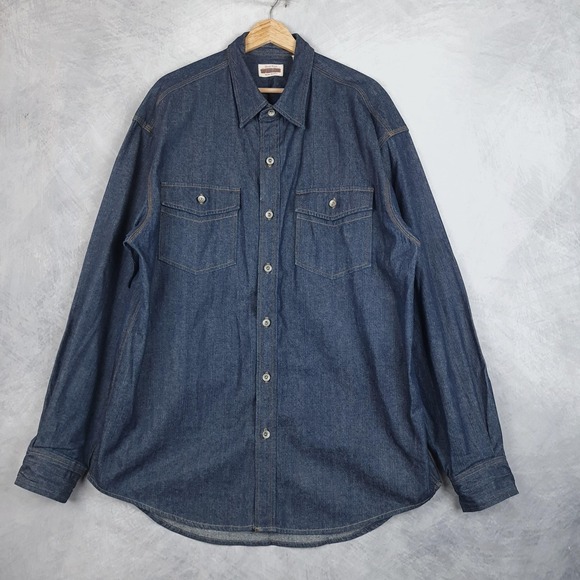 GAP Other - Vintage GAP Denim Shirt Mens Large Long Sleeve Button Front Point Collar 90s